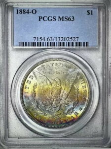 1884 O レインボートーン モルガン $ PCGS MS 63????魅力的なPQカラー????ビデオ