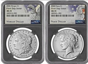 �v���Z�[�� 2025 �����K�����s�[�X �V���o�[ �_���[ $1 NGC MS70 - �������s FDI %%