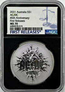 2021�N �I�[�X�g�����A 1�h�� AC/DC 1�I���X 45���N�L�O��� NGC MS70 FR - ���t�� COA