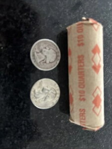 1965年以前の90%銀ワシントンクォーター硬貨1ロール