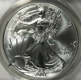 2001-W ASE プルーフ アメリカン シルバー イーグル。$1 ANACS MS70。