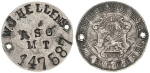 hCc꓌AtJ Soldatenerkennungsmarke 1 s[ 1898 J.713 VF 89154