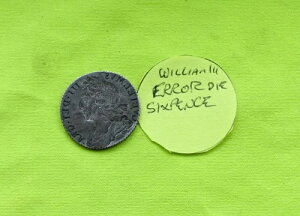 1696 1697 銀貨 6ペンス ウィリアム3世 (1694 - 1702) * エラーダイ ブロッケージ *