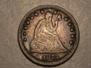 1873年 着席型リバティクォーター(VF、矢印なし、オープン「3」、希少、魅力的)