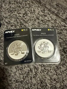 2023年 ニウエ 10 - 1オンス シルバー $2 ディズニー ミッキー&ドナルド BU ファーストストライク APMEX PCGS