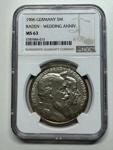 1906 �N �h�C�c �o�[�f�� 5 �}�[�N NGC MS63 50 Jahre Hochzeit von Friedrich I und Luise