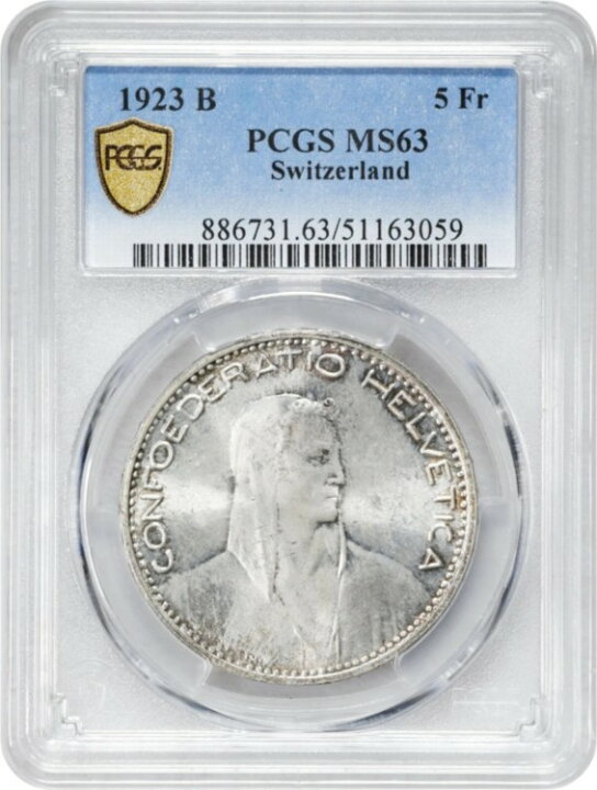 楽天市場】スイス 5フラン 1923 B、PCGS MS63、「Confoederatio 