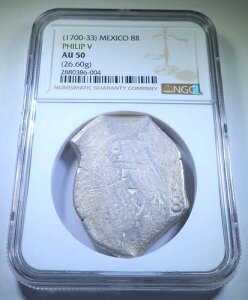 NGC AU-50 1700-33 メキシコ 銀貨 8レアル 1700年代 スペイン植民地ドル コブコイン