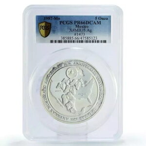 メキシコ 5オンス 貨幣協会 ANA バタフライ PR66 PCGS 銀貨 1987年