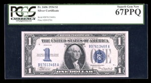 DBR 1934 $1 �V���o�[ �X�[�p�[�u �W�F�� Fr. 1606 BA �u���b�N PCGS 67 PPQ �V���A�� B97613468A