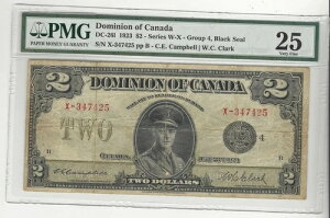 1923�N �J�i�_������ DC-26l $2 Cam/Cla SN X 347425 Bla Sl Gr 4 PMG VF-25