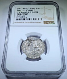 NGC AU 1400年代〜1500年代 フェルディナンド・イザベラ スペイン 1レアル アンティーク コロンブス コイン