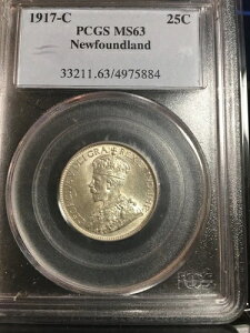 1917�N�j���[�t�@���h�����h�A25�Z���g�APCGS�Ӓ�ς݁A**MS-63** #5884