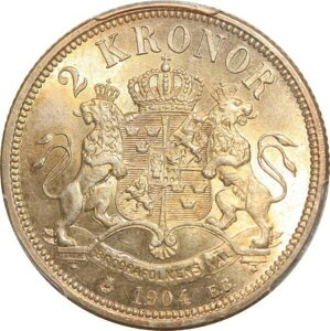 S7942 �X�E�F�[�f�� �� 2�N���[�i �I�X�J�[ II 1904 EB PCGS MS63 SPL �V���o�[