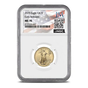 2025�N 1/4�I���X �A�����J���S�[���h�C�[�O���R�C�� NGC MS70 ER - JM Bullion Flag Label