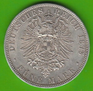 ハンブルク 5マルク 1875年 銀貨 魅力的な VZ 非常に良い品質 nswleipzig