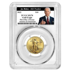 2022�N 10�h�� �A�����J�� �S�[���h �C�[�O�� 1/4�I���X PCGS MS70 FDOI �o�C�f����46��哝�̃��x��