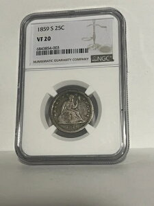 1859 S 25C NGC VF 20 �V�[�e�b�h�E���o�e�B�E�V���o�[�E�N�H�[�^�[�A�󏭂ȓ��t����A�I���W�i���R�C��
