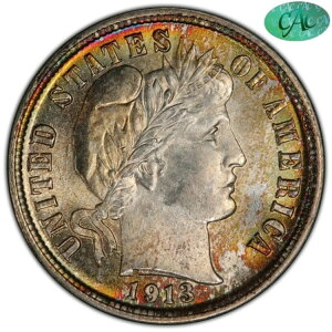 1913�N 10C MS66+ PCGS CAC EX BLAY TONED COLOR BARBER DIME �ō��i���Ɠ��_