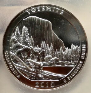 2010年 アメリカ ヨセミテ カリフォルニア 5オンス プルーフ加工 シルバー 25セント コイン PCGS i95253