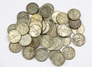 非常に良好なXF+ウォーキング・リバティ40枚入りハーフダラーコイン、2ロール、20ドル、90%シルバー
