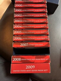 1999-2008 S 米国造幣局 シルバー プルーフ セット (10) COA OGP 公式プレゼンテーション ボックス付き