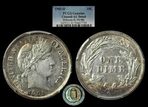 1901-O/Horiz O Barber Dime�APCGS �O���[�h�A���� AU �ڍ�...���l��!!