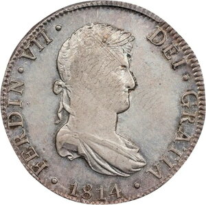 1814-Mo JJ メキシコシティ フェルディナンド7世 銀貨 8レアル KM-111 PCGS AU 詳細