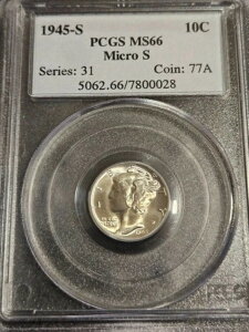 1945-S マイクロS マーキュリーダイム * PCGS MS66 * 完全に光沢のある宝石 * ライトゴールドトーン