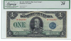 1923�N�� ���� �J�i�_�� DC-25c $1 McC/Sau SN# H-942507 �u���[ Gr 1 LEGACY VF-20 �ڍ׎Q��