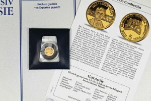 5 レヴァ ブルガリア 2002 ミニ金貨 1/25オンス - ピエール・ド・クーベルタン -
