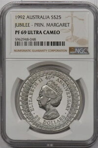 オーストラリア 1992年 25ドル NGC プルーフ 69UC シルバージュビリー - マーガレット王女 NG1495