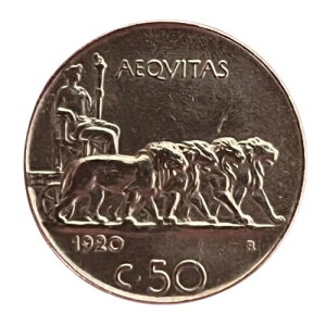 1920N C^A 50 Centesimi X[XGbW Vittorio Emanuele III AU KM#61.1 XF AEQVITAS