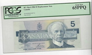 1986�N BOC $5�ABC-56aA �V���A���ԍ� ENX 1858776 Cro/Bou�APCGS MS-65 PPQ Repl Note YBPN