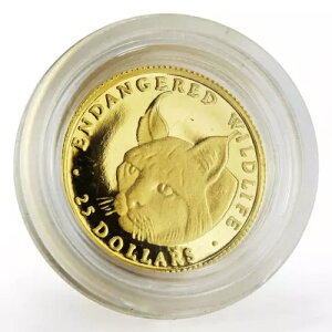 クック諸島 25ドル 絶滅危惧野生生物シリーズ オオヤマネコ プルーフ金貨 1990年