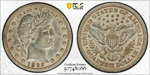 1892-P �o�[�o�[�N�H�[�^�[ PCGS�F��{�� AU�ڍוt���i����͎��O���ς݁j