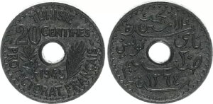 20 センタイムズ プローブ/エッセイ 1945 フランス/チュニジア フランス国防保護領