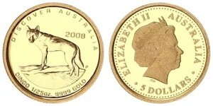 オーストラリア 5ドル 2008年 1/25オンス 金貨 カプセル入り 125318-
