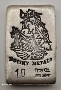 Mutiny Metals 10 オンス シルバー バー レア .999 上質 素晴らしい!