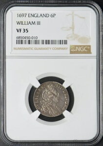 1697年 イングランド 銀貨 6ペンス - NGC VF35 - ウィリアム3世 - ?COINGIANTS?