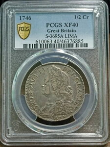 1746�N �C���O�����h �W���[�W1�� �n�[�t�N���E�� 2�V�����O �V�b�N�X�y���X PCGS XF40 S 3695A LIMA