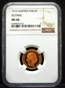 1915年 オーストリア 1ドゥカット BU 再鋳造金貨 0.1106オンス NGC MS68
