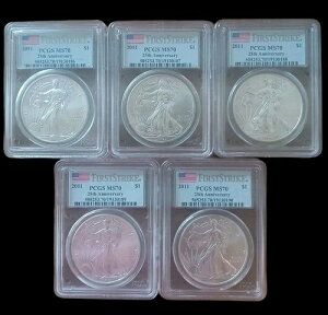 2011�N �A�����J�� �V���o�[ �C�[�O�� MS70 PCGS �u�t�@�[�X�g �X�g���C�N�v25���N�L�O 5���Z�b�g