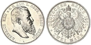 Empire / Reu? 2 Mark Silver 1901 A Older Line Heinrich Xxii. XF+ 128273