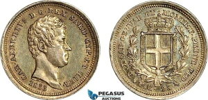 A7-345AC^AATf[jACarlo AlbertoA25 Centesimi 1833 Eagle PAEF-UNC
