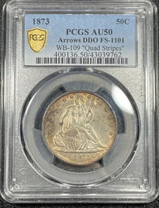 1873�N ���Ȏ��R�̏��_�� 50C WB-109 FS-1101 �N�A�b�h�X�g���C�v PCGS AU50