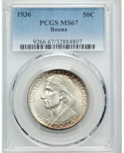 �u�[���L�O50�Z���g 1936�N PCGS MS67 �u���X�g�z���C�g�\�ʁA���ɓ��F�̑�