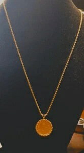 1/10オンス金貨 1981年 クルーガーランド 14k ロープベゼルコイン & 14k 18インチロングチェーン ((502))