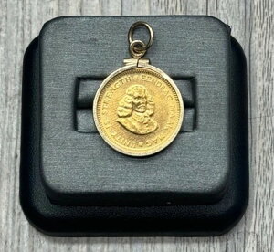 1967年南アフリカ1ランド金貨、14金ペンダント付き、5mmベール付き