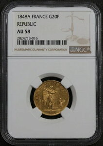 1848A �t�����X 20 �t���� - ���a�� - NGC AU 58 - .900 �S�[���h - ���N�x�R�C��!